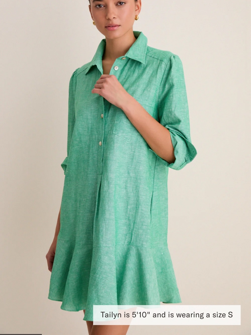 Tuckernuck Green Linen-Blend Peplum Shirt Dress